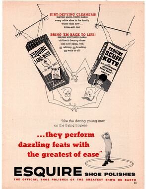 Esquire Shoe Polish Advertisement 1957 Vintage Circus Trapeze Two Color